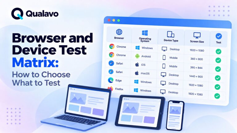 Browser and device test matrix covering browsers, operating systems, desktop, mobile, screen sizes, viewports, and real-device coverage
