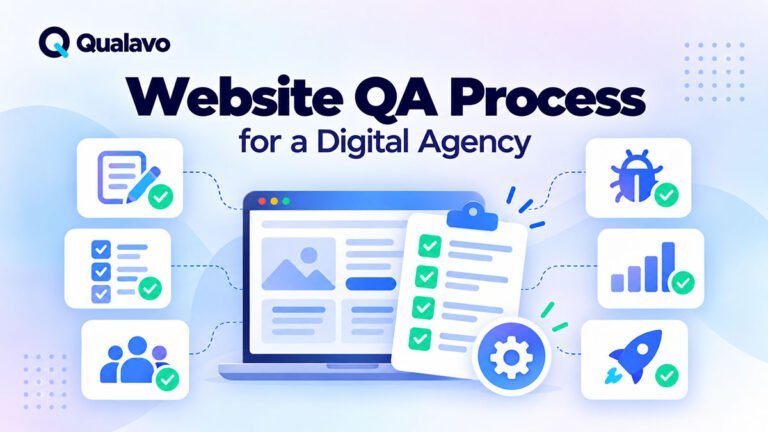 Digital agency website QA process covering scope, ownership, testing, defect handling, client reporting, release decisions, and continuous improvement