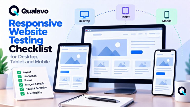 Responsive website testing checklist covering desktop, tablet and mobile layouts, breakpoints, navigation, forms, touch interaction, accessibility, and critical user journeys