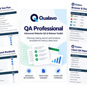 Qualavo QA Professional website QA and release toolkit with project scope, browser testing, launch and client handover resources