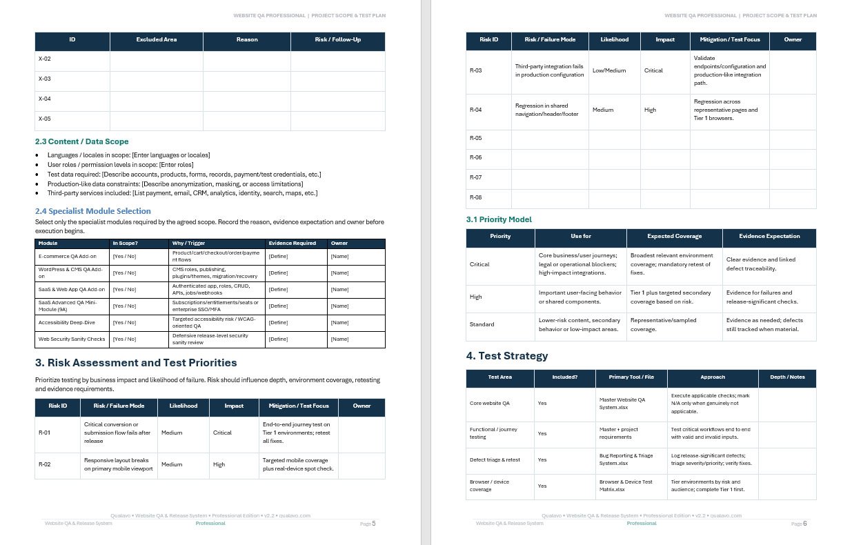 Define testing scope, prioritize risks, and organize QA before development reaches release.